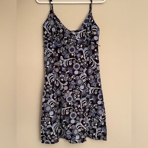 LOFT Blue and White Floral V-Neck Dress